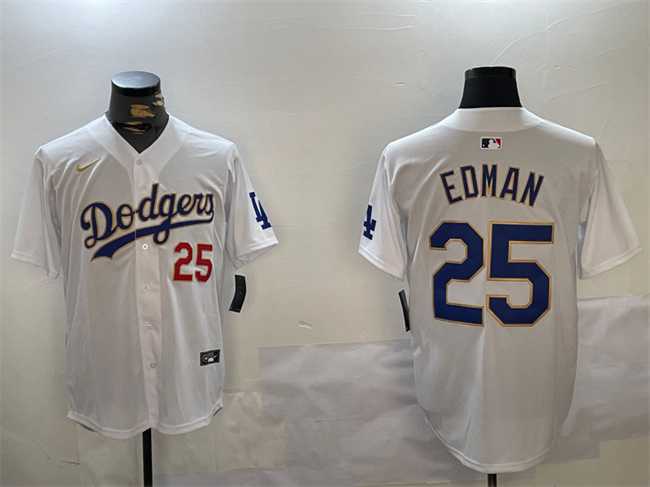 Men%27s Los Angeles Dodgers #25 Tommy Edman White Gold Home Limited Stitched Jersey->los angeles dodgers->MLB Jersey